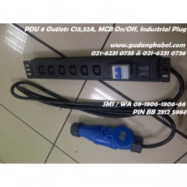 PDU 6 Outlets, socket C13 type,32A with MCB on/off & Industrial plug